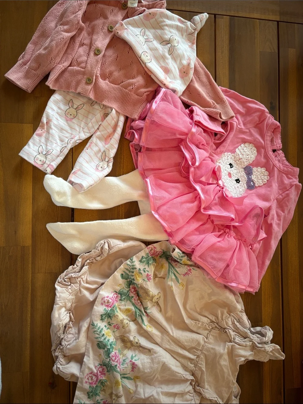 Janie and Jack Pink Ruffle Bunny Dress and Coordinating Pieces